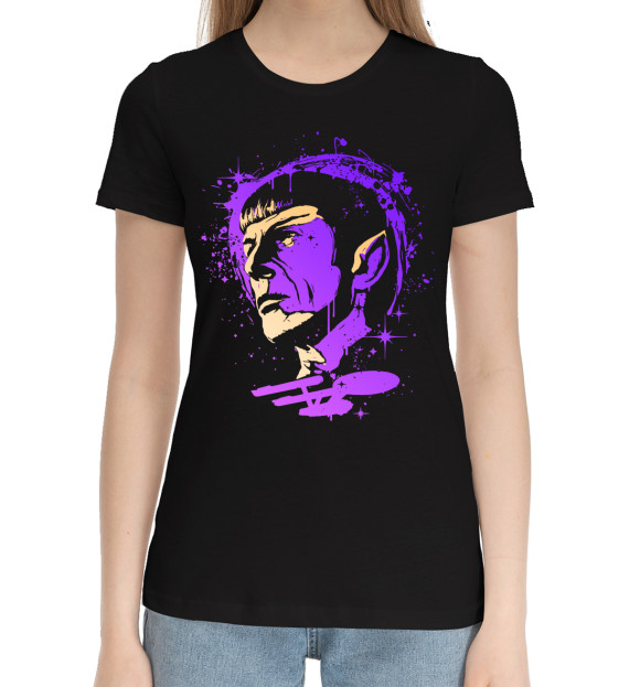 Женская хлопковая футболка с изображением Спок, Звёздный путь цвета Черный