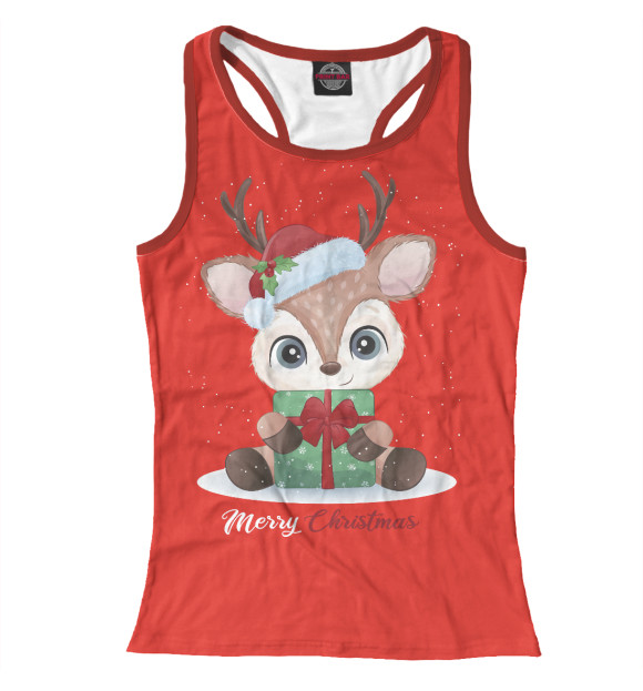 Женская майка-борцовка с изображением Новогодний олень цвета Белый