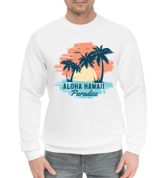 Мужской хлопковый свитшот с изображением Aloha Hawaii цвета Белый