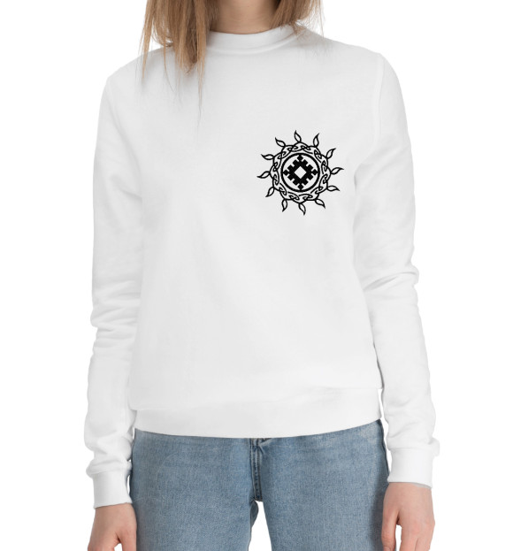 Женский хлопковый свитшот с изображением Символ Репейник счастья цвета Белый