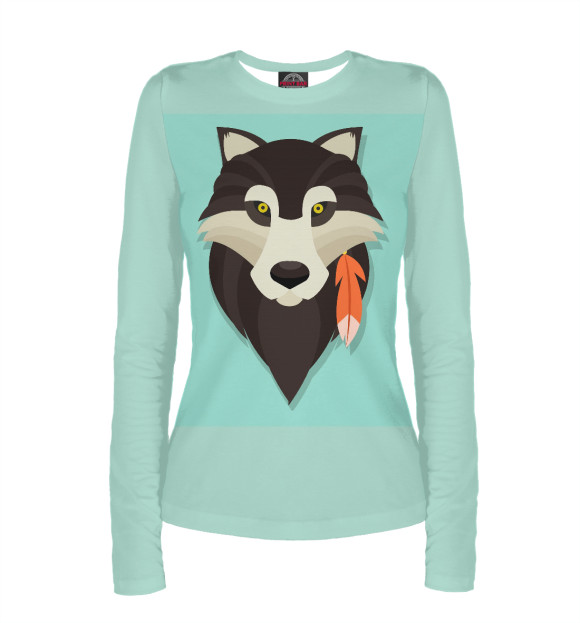 Женский лонгслив с изображением Волк цвета Белый