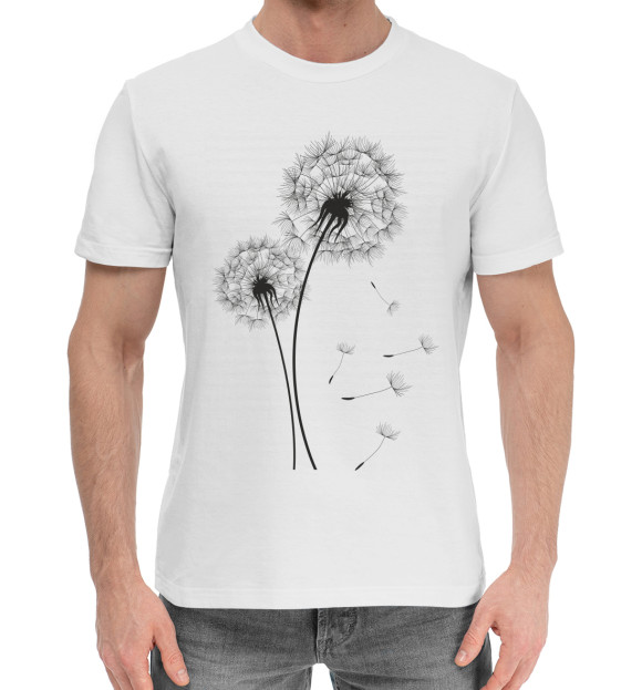 Мужская хлопковая футболка с изображением Одуванчики цвета Белый
