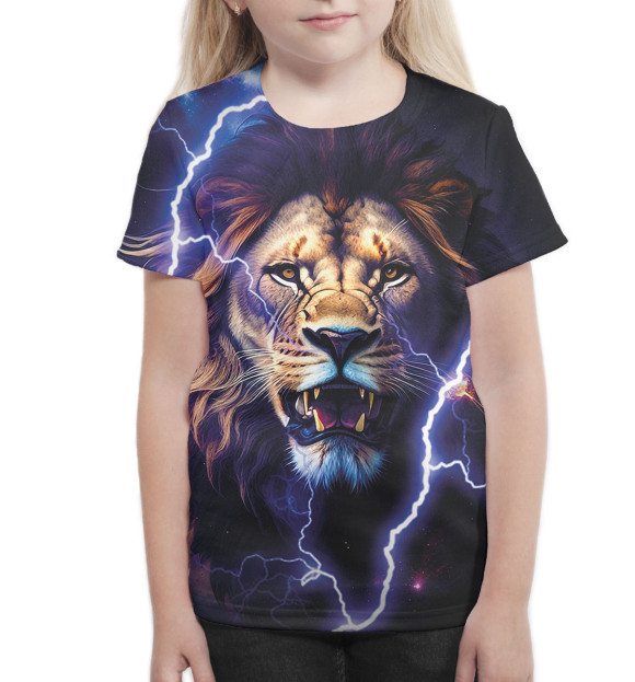 Футболка для девочек с изображением Лев цвета Белый