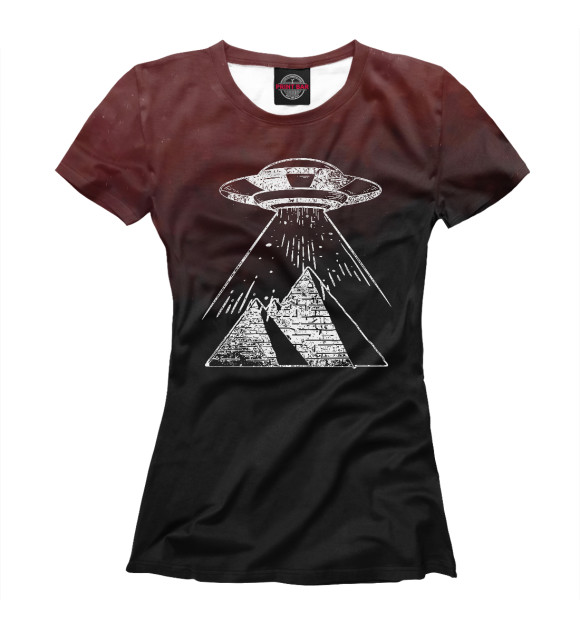 Женская футболка с изображением Egyptian Pyramids UFO цвета Белый