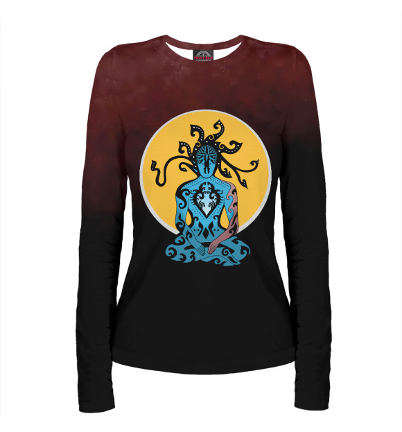 Женский лонгслив с изображением Alien Yogi цвета Белый