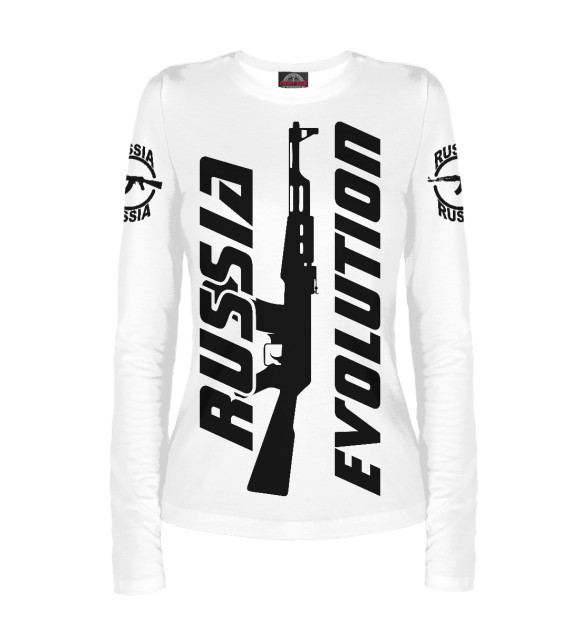 Женский лонгслив с изображением RUSSIAN EVOLUTION цвета Белый