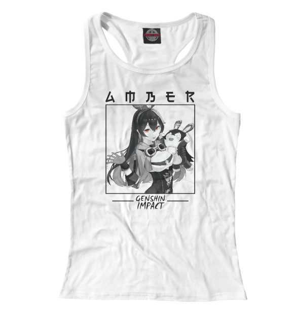 Женская майка-борцовка с изображением Эмбер. Genshin Impact цвета Белый