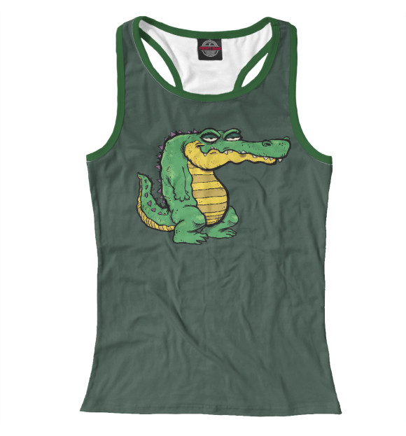 Женская майка-борцовка с изображением Крокодил недовольный цвета Белый