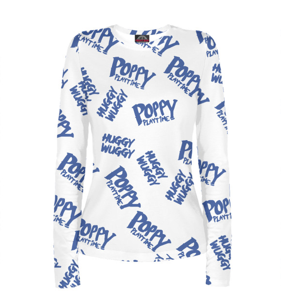 Женский лонгслив с притом Poppy Playtime цвета Белый Женский лонгслив с изображением Poppy Playtime цвета Белый
