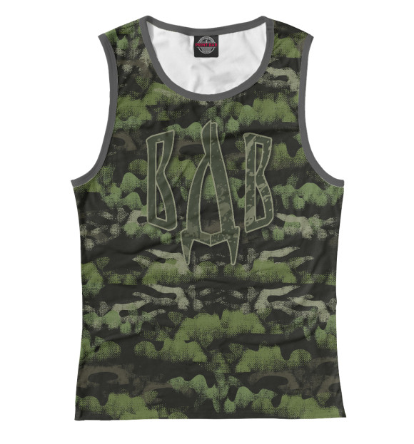 Женская майка с притом Зеленый камуфляж ВДВ цвета Белый Женская майка с изображением Зеленый камуфляж ВДВ цвета Белый