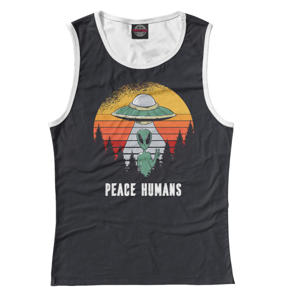 Женская майка с изображением Peace humans цвета Белый