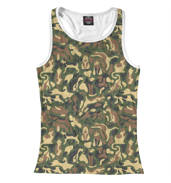 Женская майка-борцовка с изображением Коты (камуфляж) цвета Белый