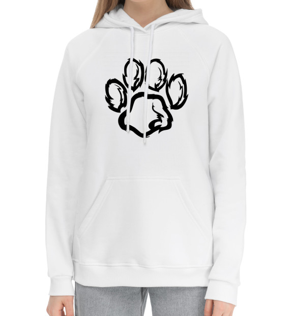 Женский хлопковый худи с изображением След лапы цвета Белый