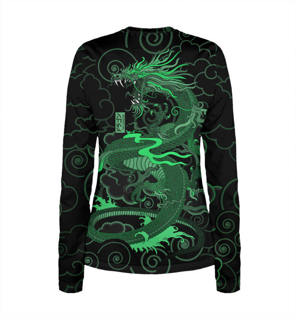 Женский лонгслив с притом Зеленый Дракон цвета Белый Женский лонгслив с изображением Зеленый Дракон цвета Белый