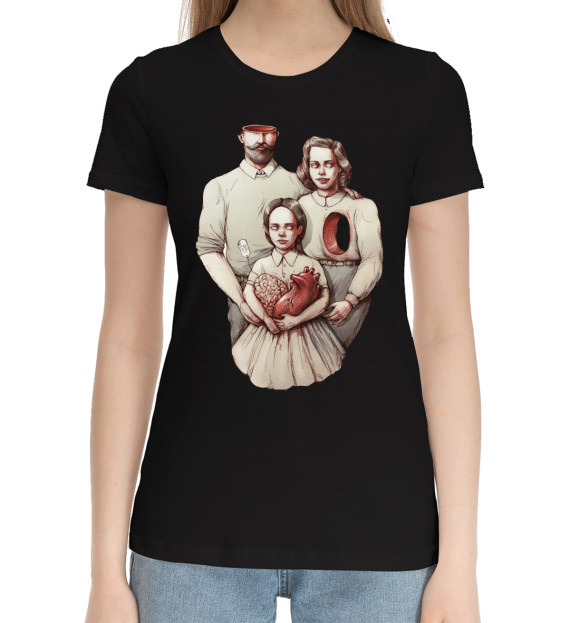 Женская хлопковая футболка с изображением Семья цвета Черный