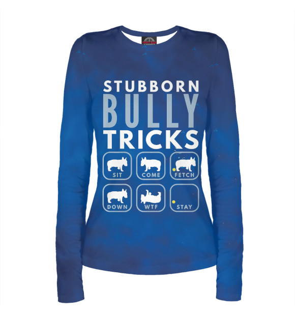 Женский лонгслив с изображением Stubborn English Bull Terri цвета Белый