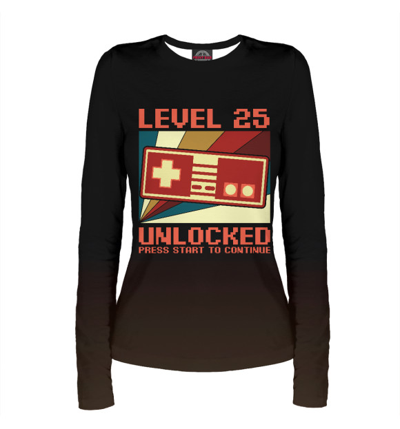 Женский лонгслив с изображением LEVEL 25 UNLOCKED цвета Белый