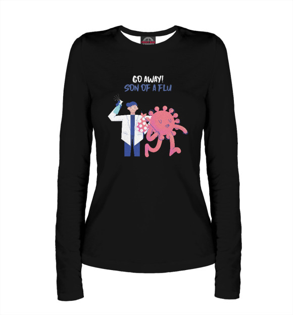 Женский лонгслив с изображением Вирус уходи цвета Белый