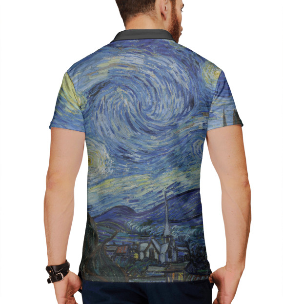 Мужское поло с изображением The Starry Night цвета Белый