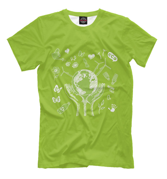 Мужская футболка с изображением Зеленая планета цвета Белый