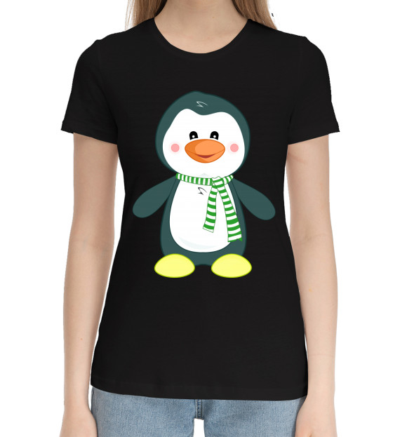 Женская хлопковая футболка с изображением Пингвин цвета Черный