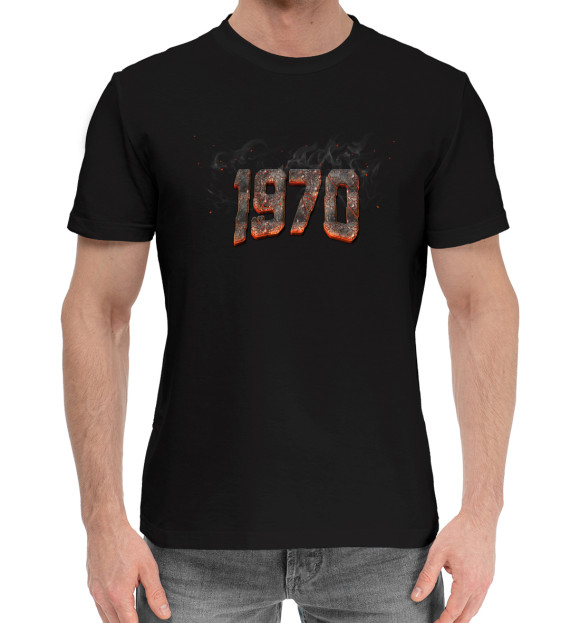 Мужская хлопковая футболка с изображением 1970 цвета Черный