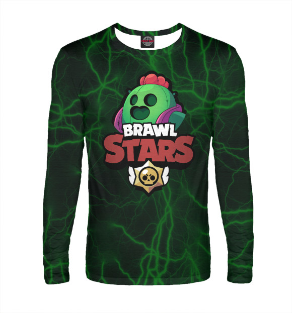 Мужской лонгслив с притом Brawl Stars:Spike цвета Белый Мужской лонгслив с изображением Brawl Stars:Spike цвета Белый