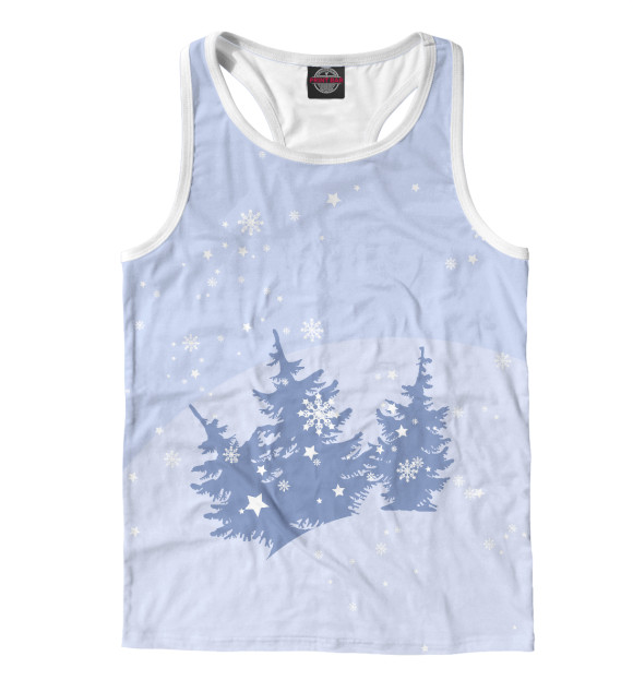 Мужская майка-борцовка с изображением Елки зимой цвета Белый