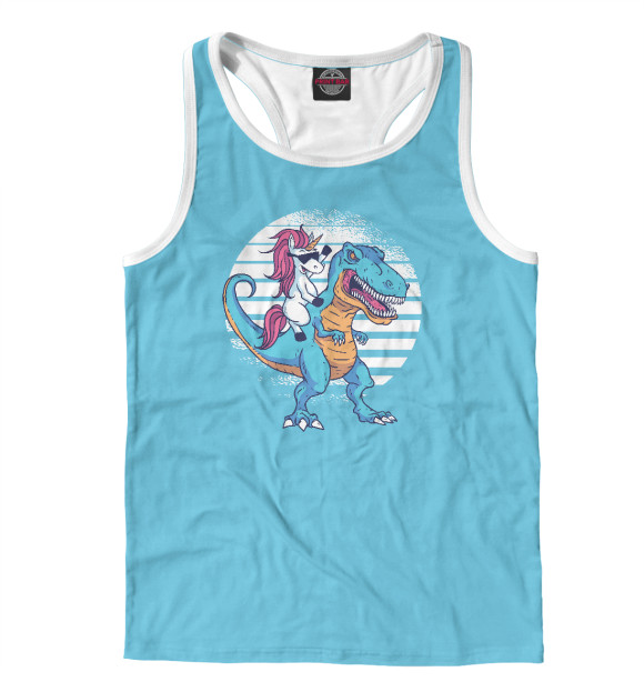 Мужская майка-борцовка с изображением Единорог на динозавре цвета Белый