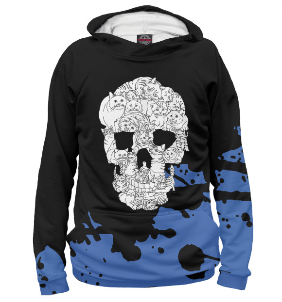 Женское худи с изображением Cat Skull Halloween цвета Белый
