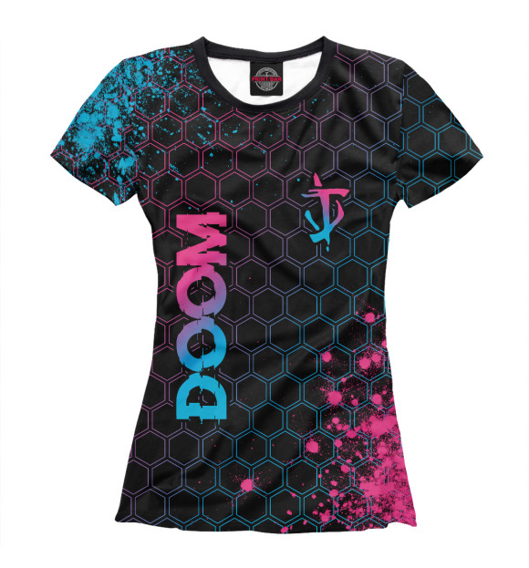 Женская футболка с изображением Doom Neon Gradient (соты) цвета Белый