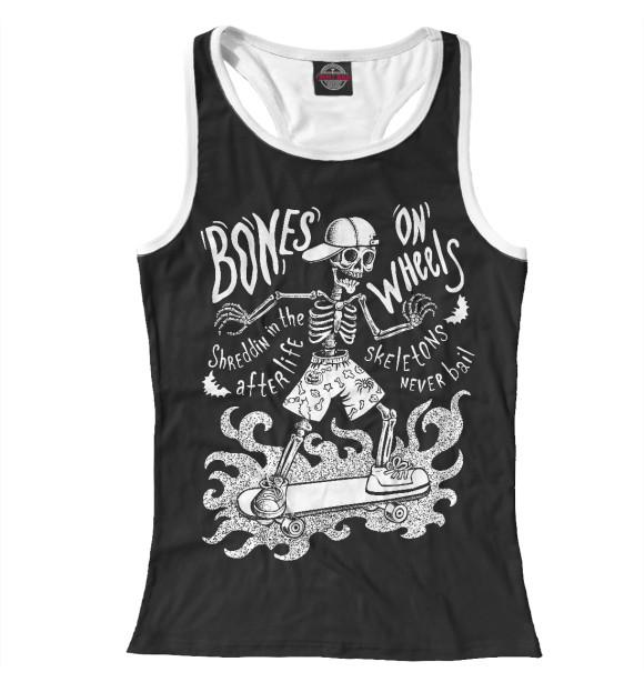 Женская майка-борцовка с изображением Скелет черно-белый на скейтборде цвета Белый