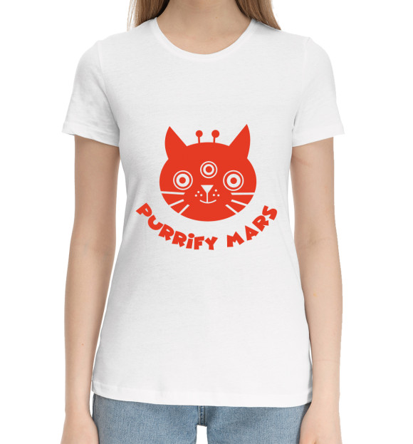 Женская хлопковая футболка с изображением Purrify Mars цвета Белый