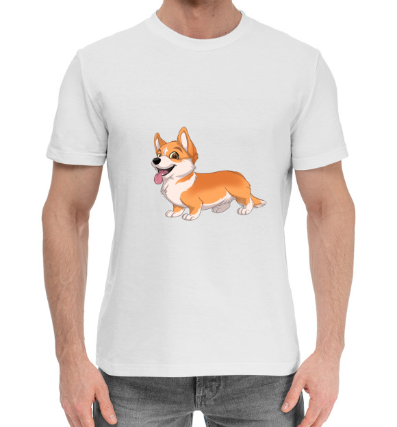 Мужская хлопковая футболка с изображением Корги цвета Белый