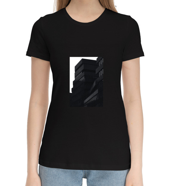Женская хлопковая футболка с изображением Дом цвета Черный