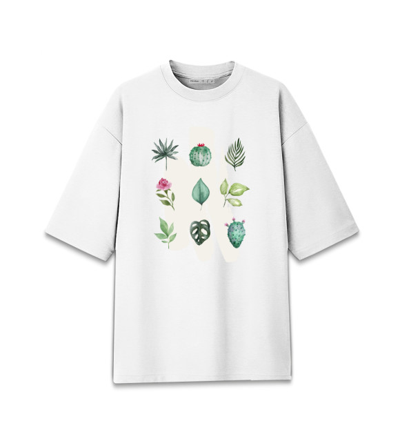 Мужская футболка оверсайз с притом Роза и кактус цвета Белый Мужская футболка оверсайз с изображением Роза и кактус цвета Белый