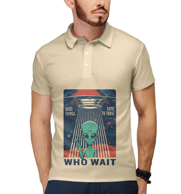 Мужское поло с притом Инопланетянин цвета Белый Мужское поло с изображением Инопланетянин цвета Белый