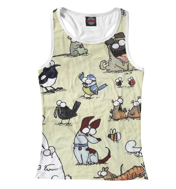 Женская майка-борцовка с изображением Милые животные цвета Белый