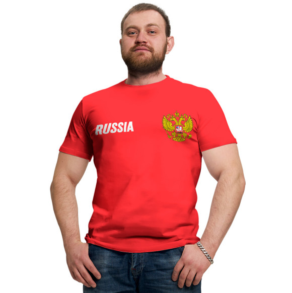 Мужская футболка с изображением Russia Герб цвета Белый