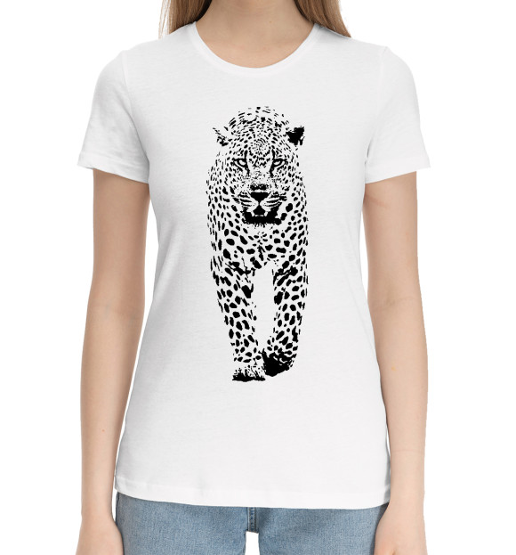 Женская хлопковая футболка с изображением Дерзкий леопард цвета Белый