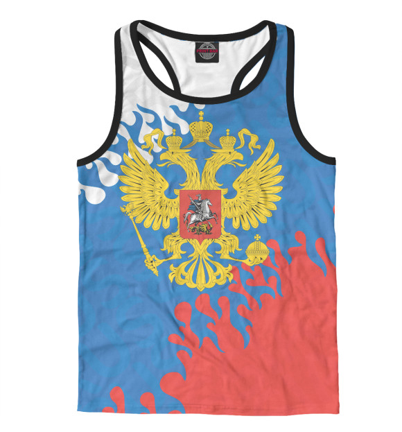 Мужская майка-борцовка с изображением Флаг и герб России цвета Белый