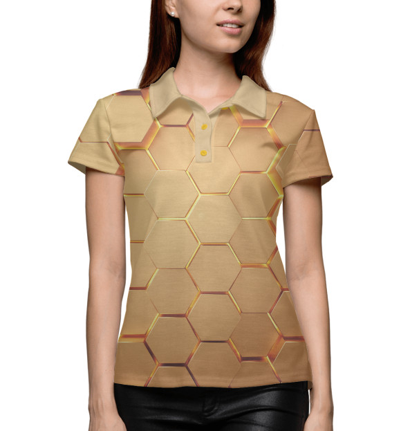 Женское поло с изображением Золотые 3D плиты цвета Белый