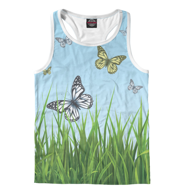Мужская майка-борцовка с притом Бабочки на поле цвета Белый Мужская майка-борцовка с изображением Бабочки на поле цвета Белый