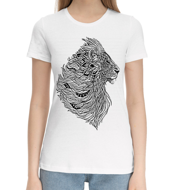 Женская хлопковая футболка с притом Хищные кошки цвета Белый Женская хлопковая футболка с изображением Хищные кошки цвета Белый