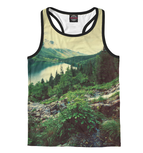 Мужская майка-борцовка с изображением Красивый лес цвета Белый