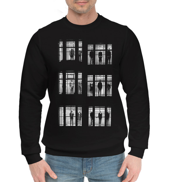 Мужской хлопковый свитшот с изображением Чужие окна цвета Черный