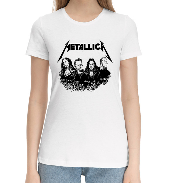 Женская хлопковая футболка с изображением Metallica цвета Белый