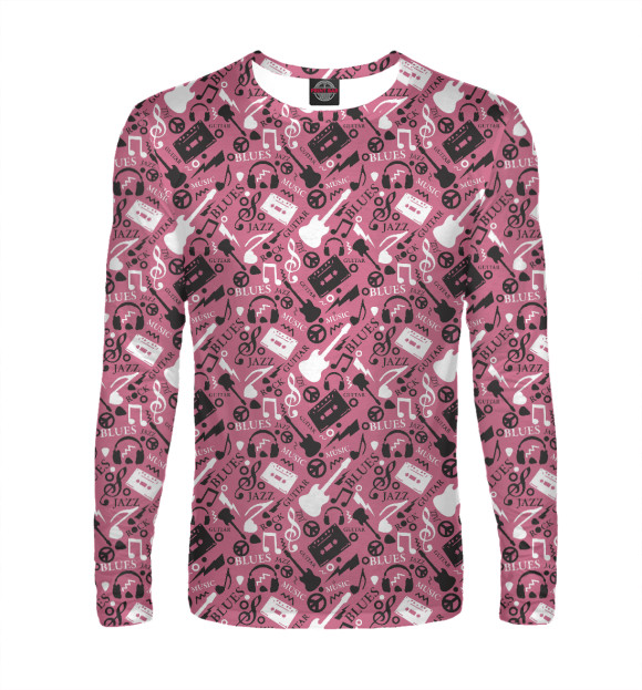 Мужской лонгслив с изображением Музыка цвета Белый