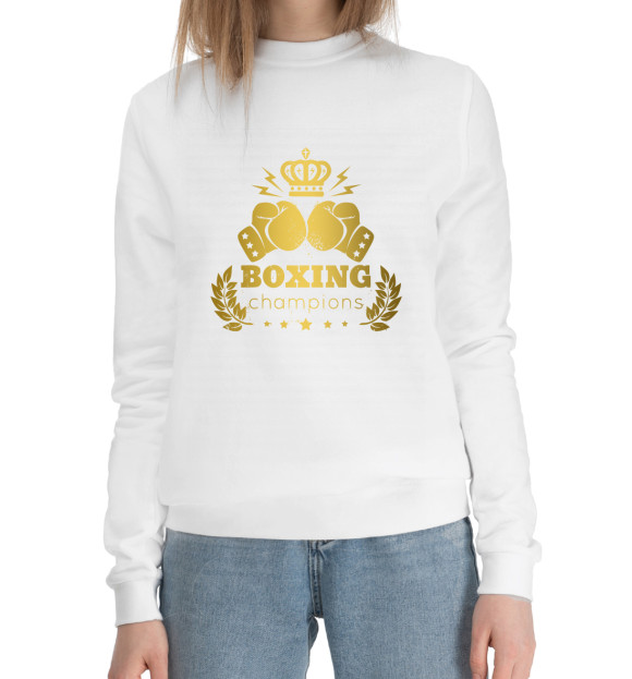 Женский хлопковый свитшот с изображением Бокс цвета Белый