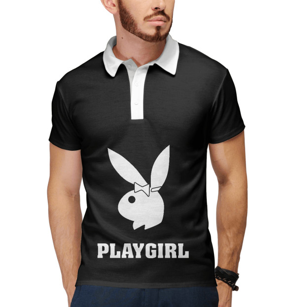 Мужское поло с притом Playgirl цвета Белый Мужское поло с изображением Playgirl цвета Белый